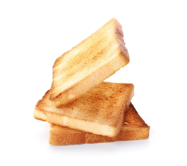 ชิ้นส่วนของขนมปังขนมปังปิ้งแยกบนสีขาว — ภาพถ่ายสต็อก