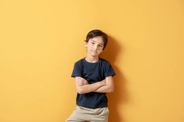 Cute little boy on color background — Stock Photo, Image