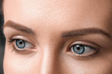 Güzel kaşları olan genç bir kadın, yakın plan.