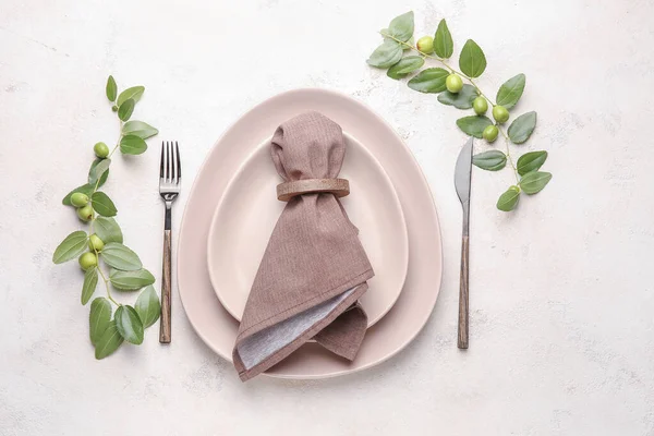 Beautiful table setting on light background — Stock Photo, Image