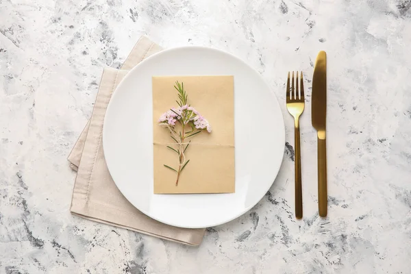 Beautiful table setting on light background — Stock Photo, Image