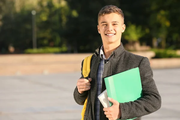 Portrait of teenage male student outdoors — Stock Photo, Image