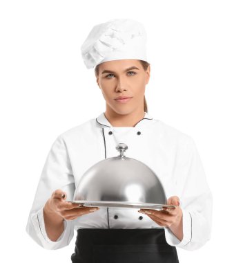 Beyaz arka planda transseksüel şef