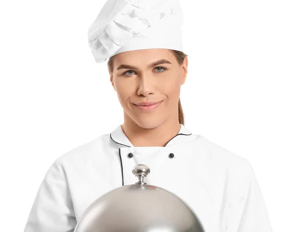 白人背景的变性人厨师 — 图库照片