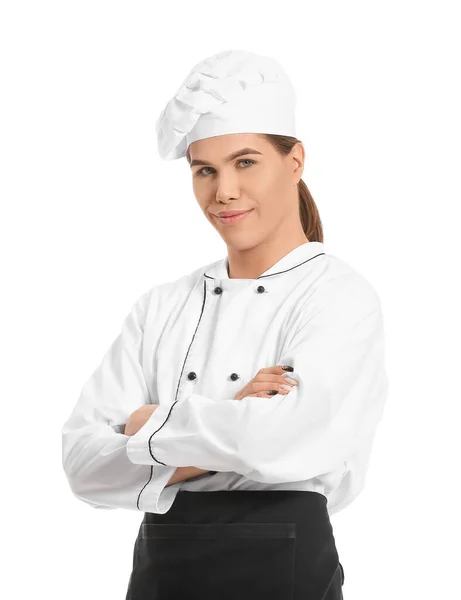 Transgender Kuchař Bílém Pozadí — Stock fotografie