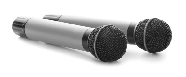 Moderne Mikrofone Auf Weißem Hintergrund — Stockfoto