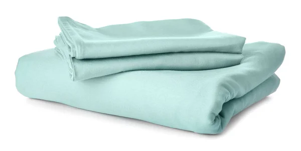 Stack Clean Bed Sheets White Background — Stock Photo, Image
