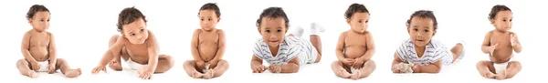 白い背景にかわいいアフリカ系アメリカ人の赤ちゃんとコラージュ — ストック写真