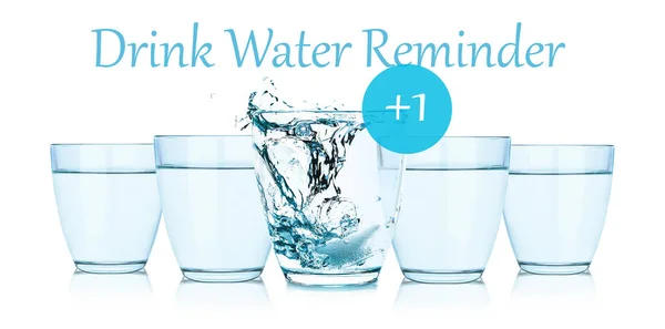 Glasses Text Drink Water Reminder White Background — Stock Photo, Image