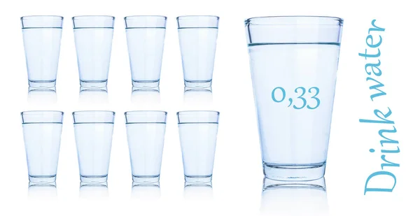 Many Glasses Fresh Water White Background — Stock Photo, Image