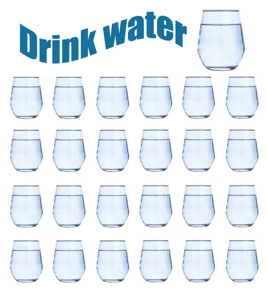 Many Glasses Fresh Water White Background — Stock Photo, Image