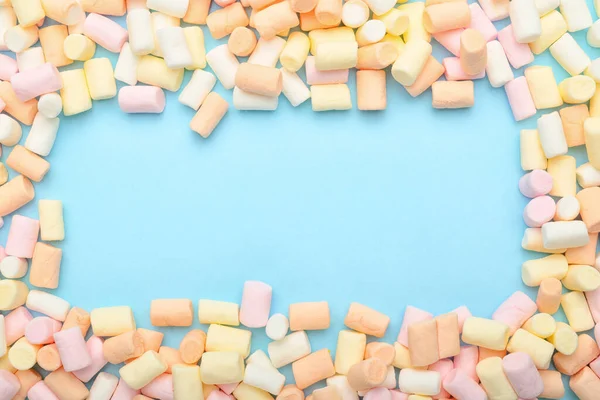 Frame Made Marshmallows Color Background — Stock Photo, Image