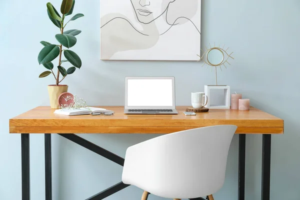 Stylish Workplace Modern Computer Interior Room — Stock Photo, Image