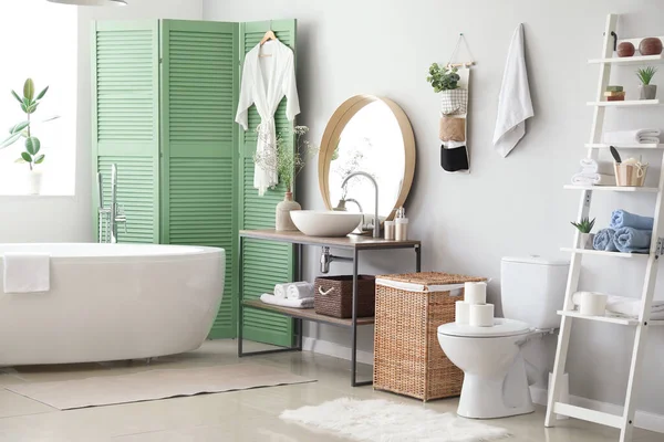 Elegante Interno Del Bagno Moderno Con — Foto Stock