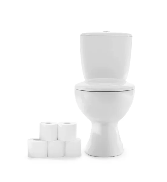 Toiletpot Rollen Papier Witte Achtergrond — Stockfoto