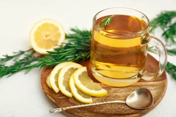 Cup Hot Tea Rosemary Table — Stock Photo, Image