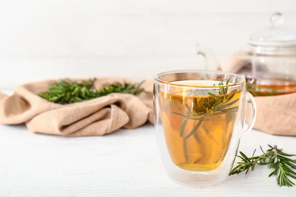Cup Hot Tea Rosemary Table — Stock Photo, Image