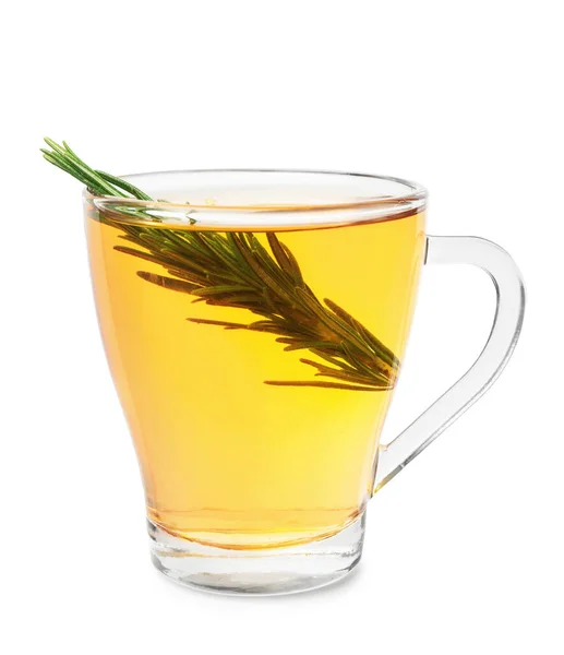 Cup Hot Tea Rosemary White Background — Stock Photo, Image
