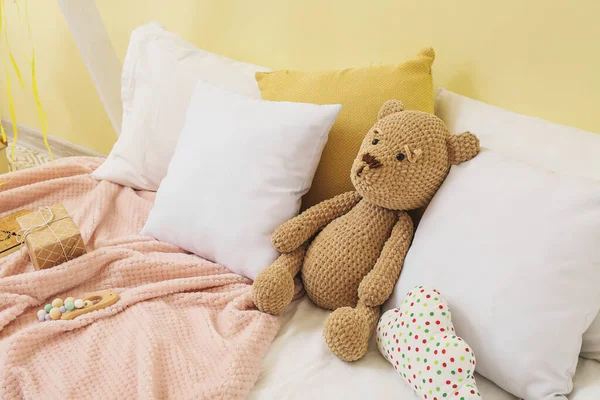 Comfortable Bed Teddy Bear Children Room — Stock Photo, Image