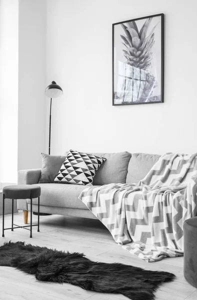 Snygg Inredning Vardagsrum Med Soffa — Stockfoto