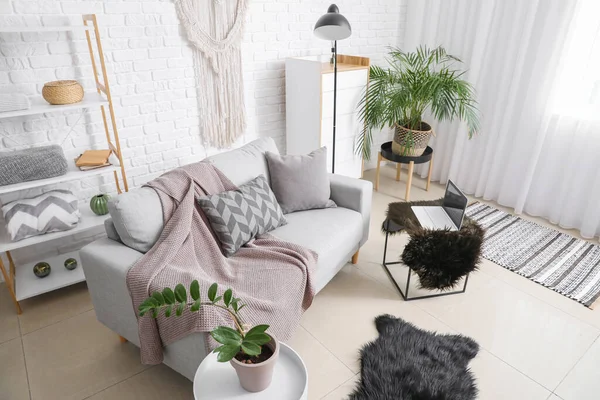 Stilvolle Einrichtung Des Wohnzimmers Mit Sofa — Stockfoto