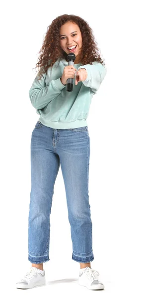 Young African American Woman Singing White Background — Stock Photo, Image