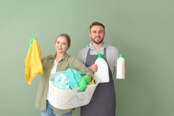 Couple Laundry Color Background — Stock Photo, Image
