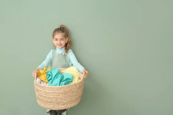 Little Girl Laundry Color Background — Stock Photo, Image