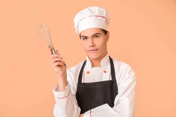 Chef Transgénero Sobre Fondo Color —  Fotos de Stock