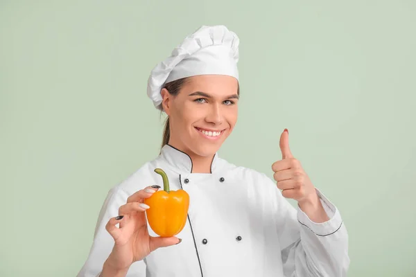 Transgender Chef Kok Met Duim Kleur Achtergrond — Stockfoto