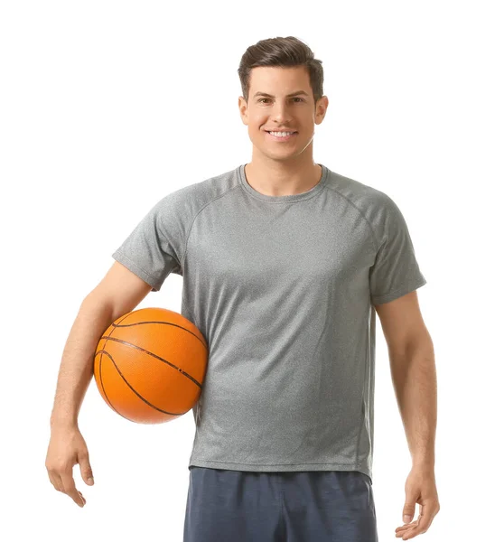 Sporty Young Man Ball White Background — Stock Photo, Image