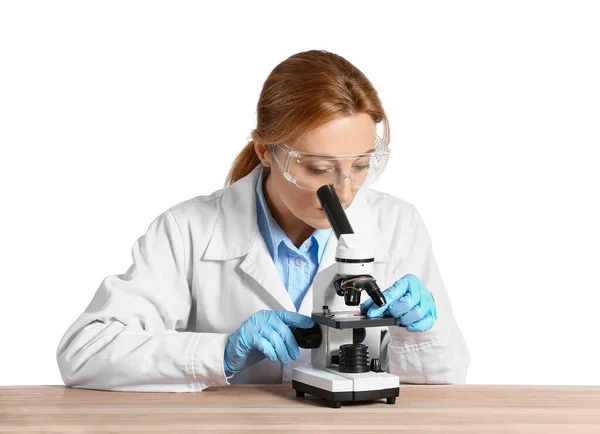 Scientist Working Microscope White Background — Stock Photo, Image