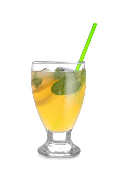 Bicchiere Limonata Fresca Sfondo Bianco — Foto Stock