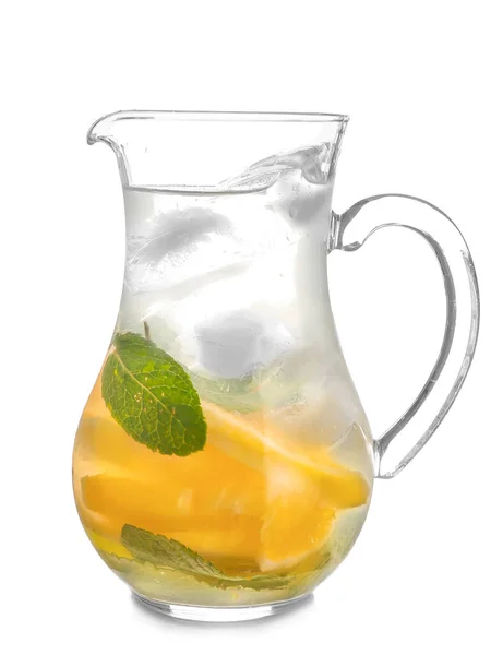 Caraffa Limonata Fresca Fondo Bianco — Foto Stock