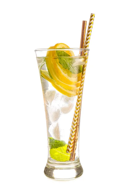 Glass Fresh Lemonade White Background — Stock Photo, Image