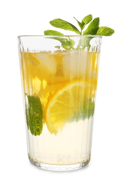 Bicchiere Limonata Fresca Sfondo Bianco — Foto Stock
