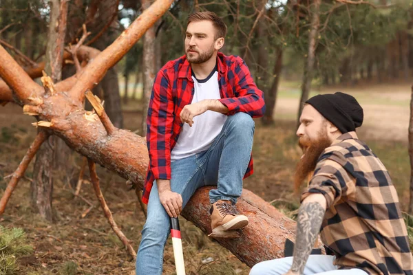 Retrato Leñadores Guapos Bosque — Foto de Stock