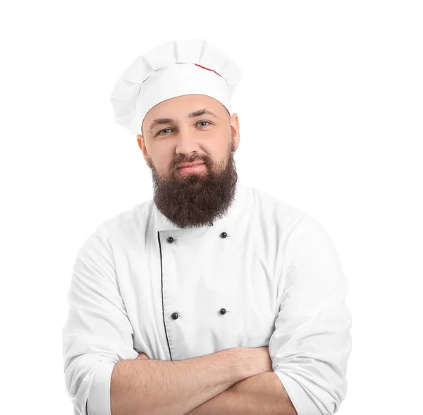 Chef Masculino Guapo Sobre Fondo Blanco — Foto de Stock