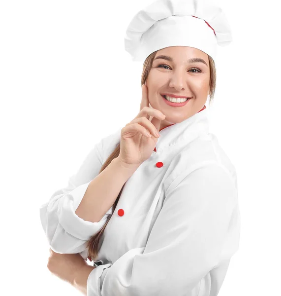 Jeune Chef Féminine Sur Fond Blanc — Photo