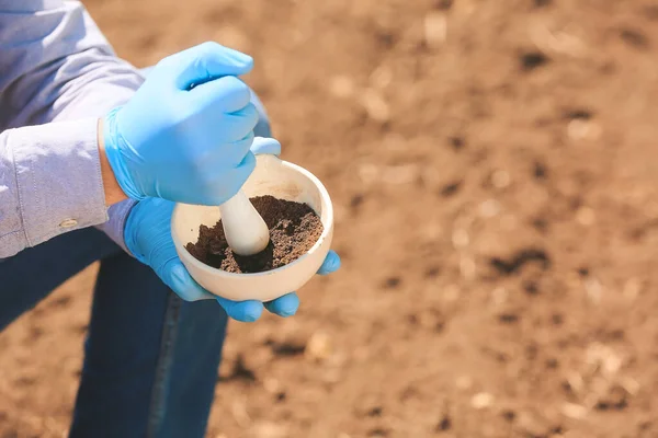 Scientist Studying Samples Soil Field Closeup — Stock Photo, Image