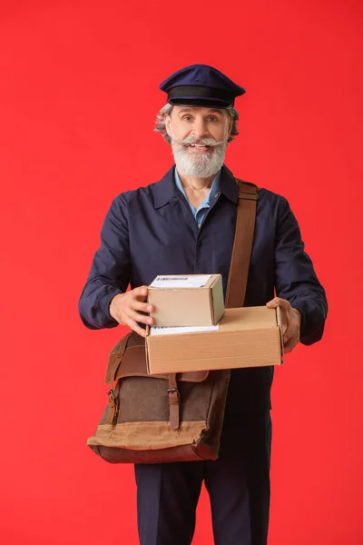 Handsome Old Postman Color Background — Stock Photo, Image