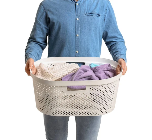 Young Man Laundry White Background — Stock Photo, Image