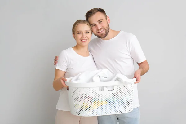 Couple Laundry Grey Background — Stock Photo, Image