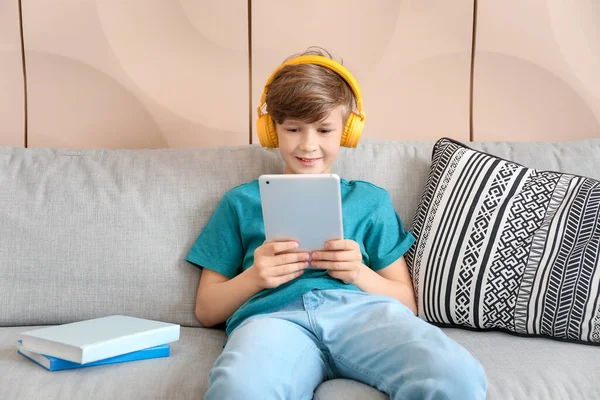 Cute Little Boy Studying Home Concept Online Education — Stock Photo, Image