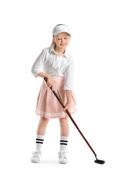 Carino Piccolo Giocatore Golf Sfondo Bianco — Foto Stock