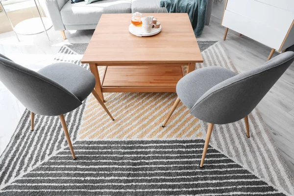 Stylish Interior Living Room Carpet Table — Stock Photo, Image