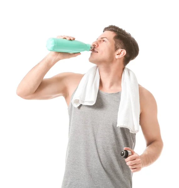 Sporty Young Man Water White Background — Stock Photo, Image