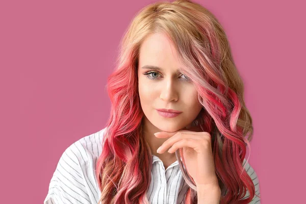 Beautiful Young Woman Unusual Hair Color Background — Stock Photo, Image