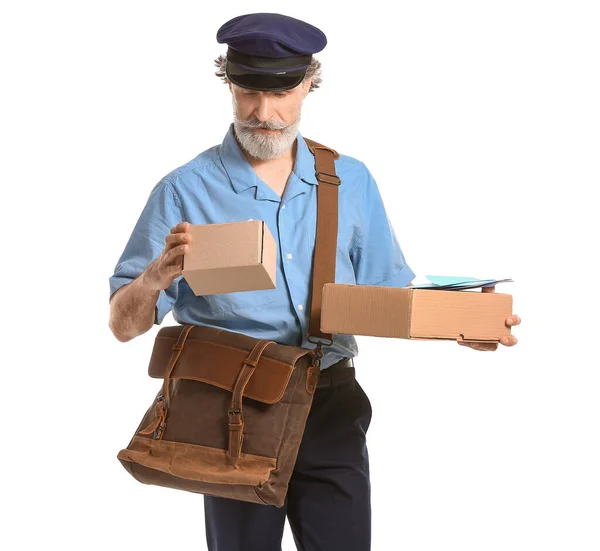 Handsome Old Postman White Background — Stock Photo, Image