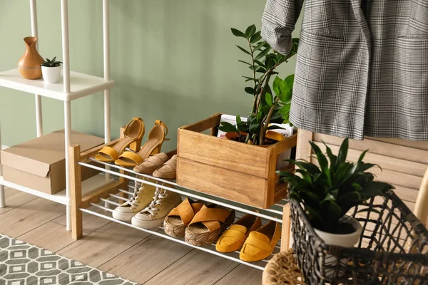 Modern salonun içinde şık ayakkabılarla ayakta durun.